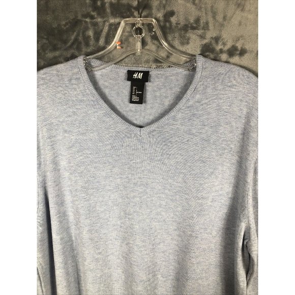 H&M Men’s Sweater Pull Over V-Neck Light Blue Long Sleeves Adult Large - Picture 7 of 10